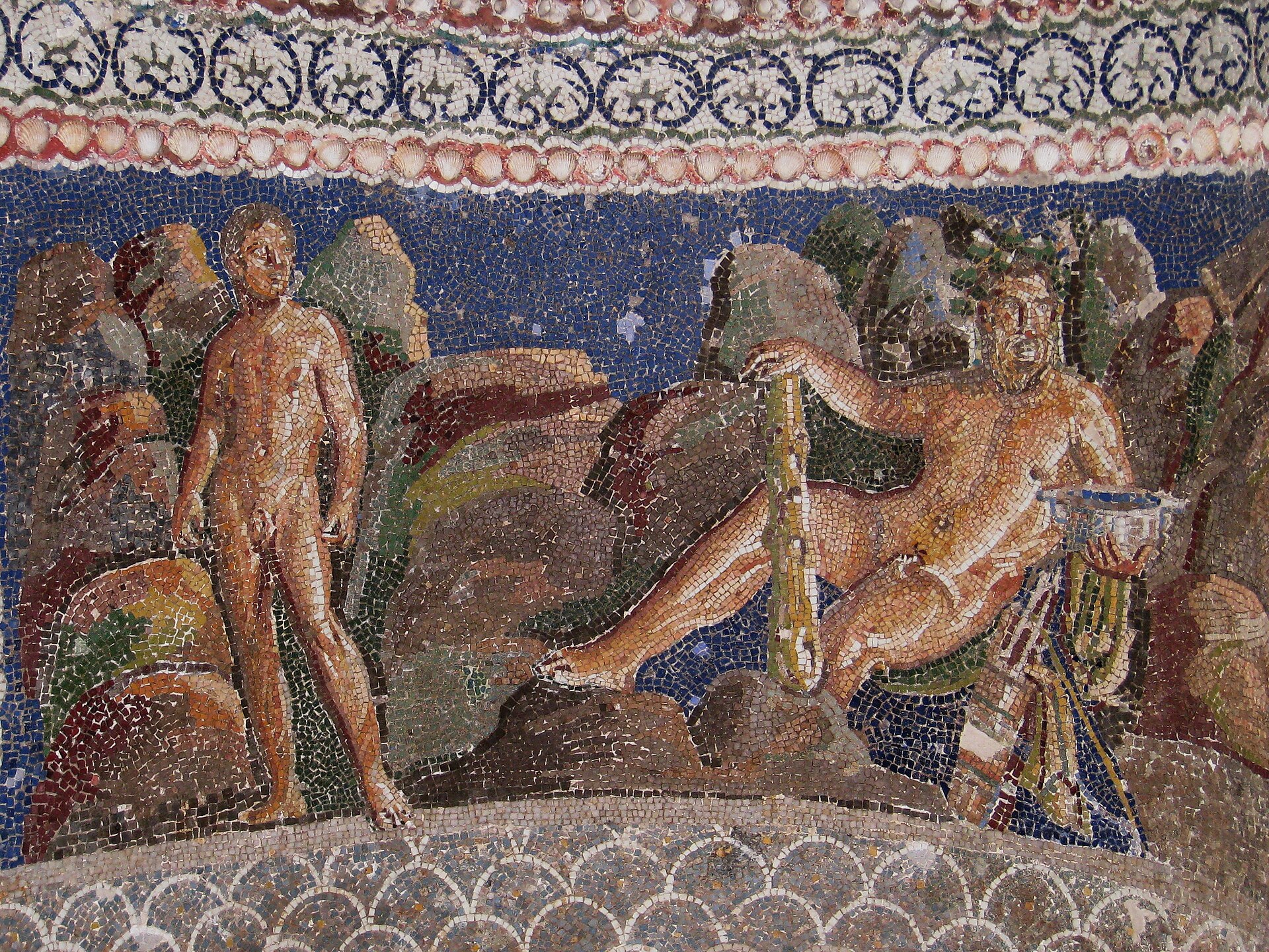 Iolaos  Herakles Fountain mosaic from the Anzio Nymphaion Palazzo Massimo alle Terme Rome 1st