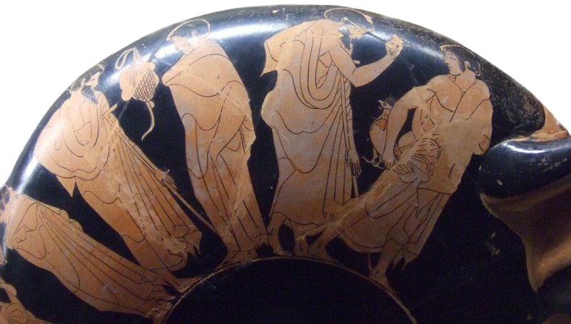 Louvre G142 04 Y leaves with the cockerel popular pederastic gift just received to the despair of the donator. Attic kylix ca. 480 dtl