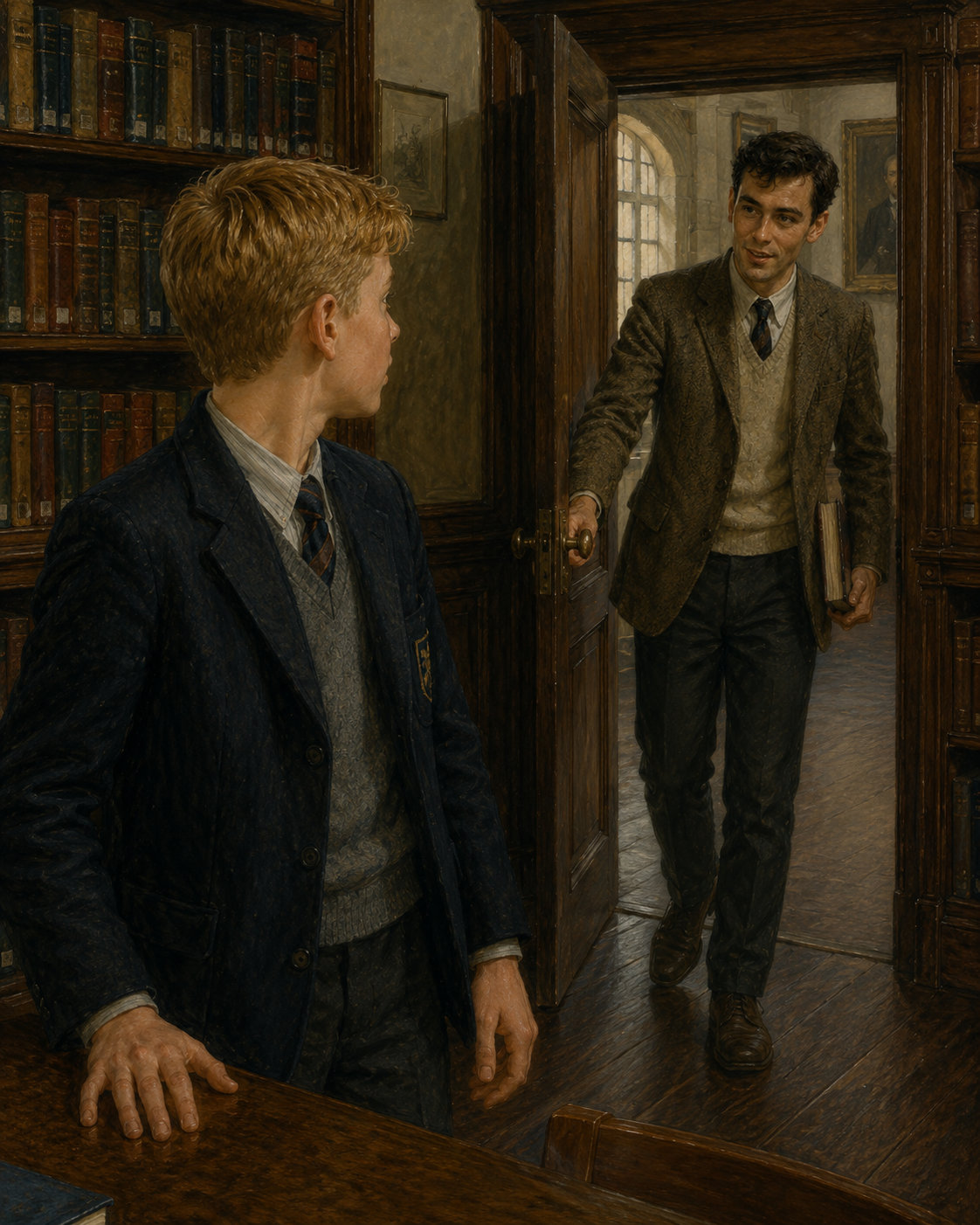 Tomkins. 5b Allan entering the library