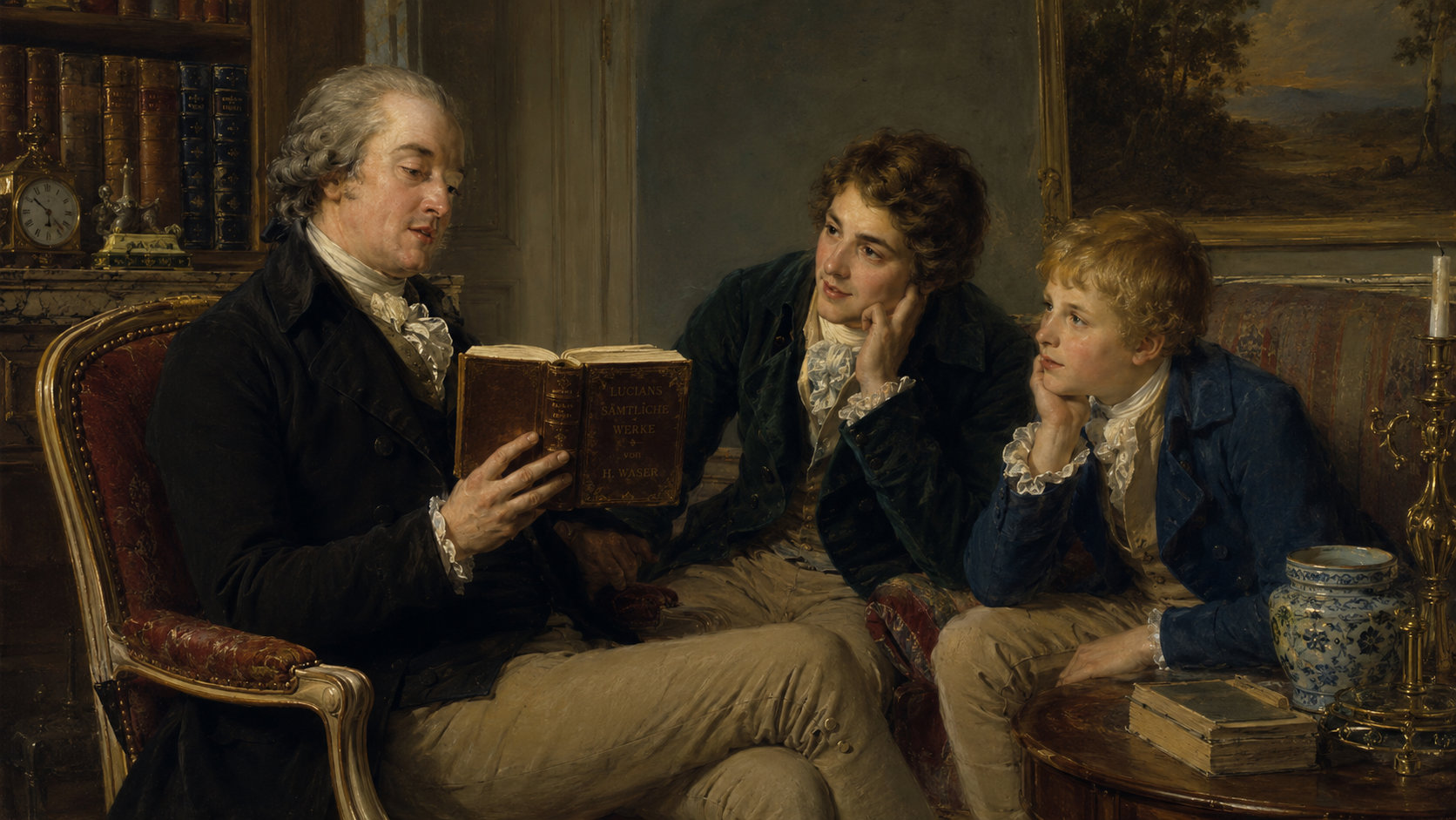 Friedel. Gent. reading Lucian to youth boy 1780