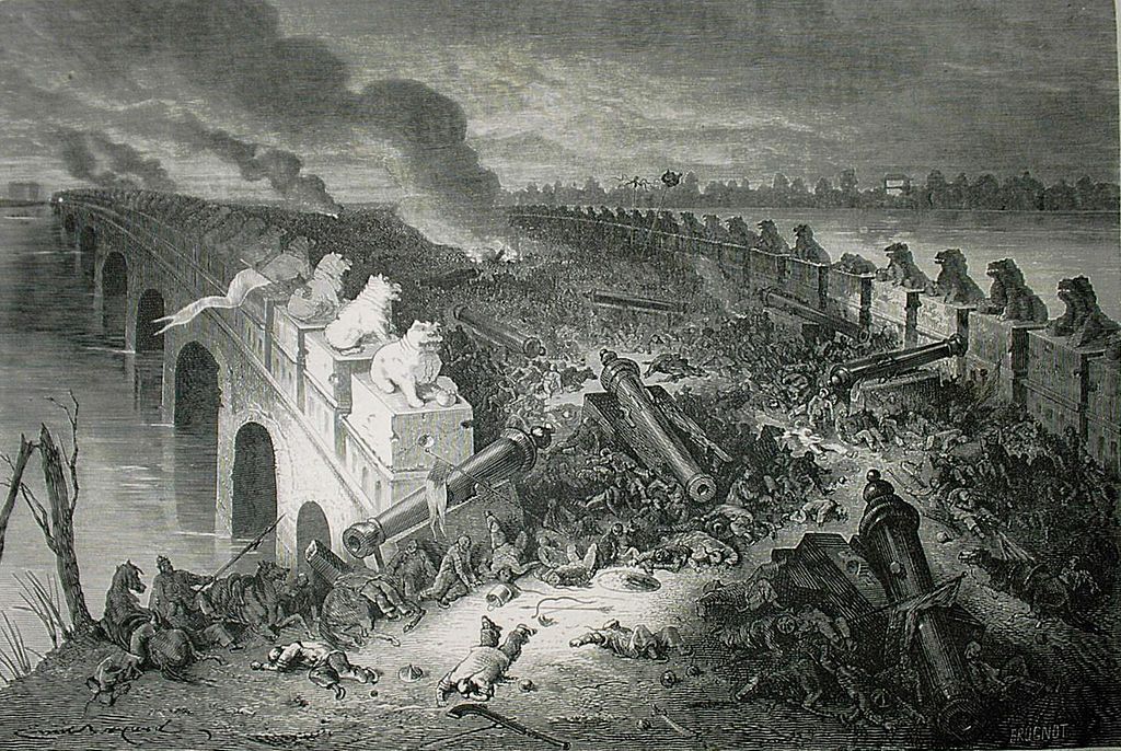 Anglo French 1860. Le pont de Baliqiao Bridge le soir de la bataille Emile Bayard U